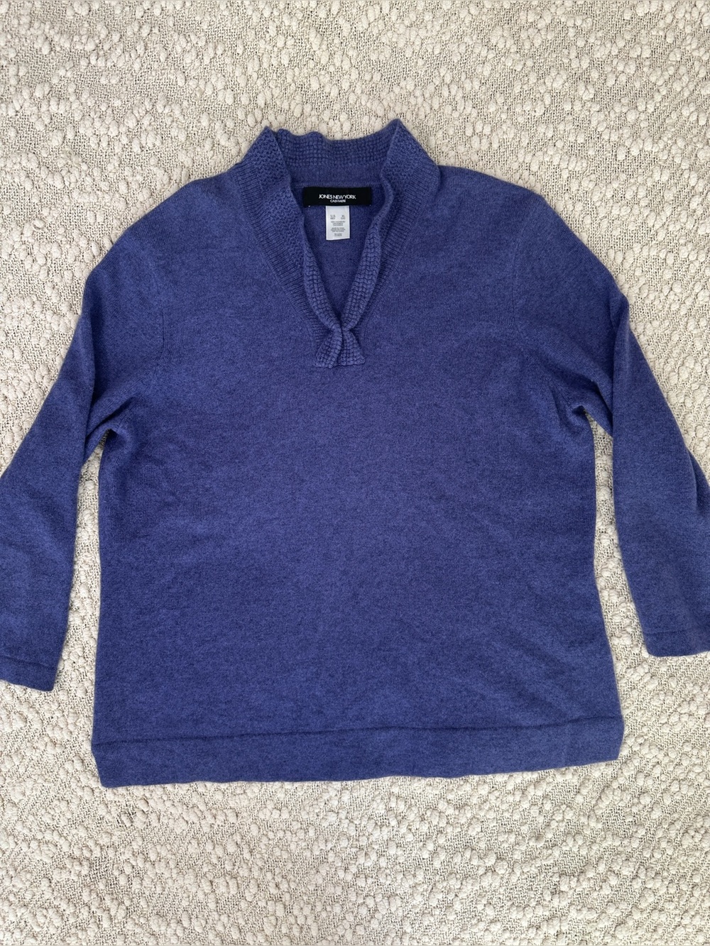 Jones New York Cashmere Sweater Womens XL Blue Purple Textured Shawl Split Neck